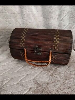 Woven Bamboo Pocket Book with Handle - Dark Brown